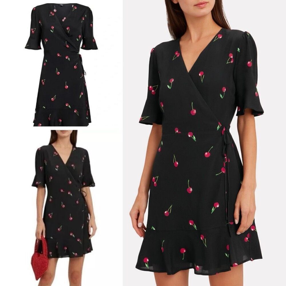 Rails‎ Aimee Wrap Dress in Cerise Cherry Print Black Size S - Picture 12 of 12